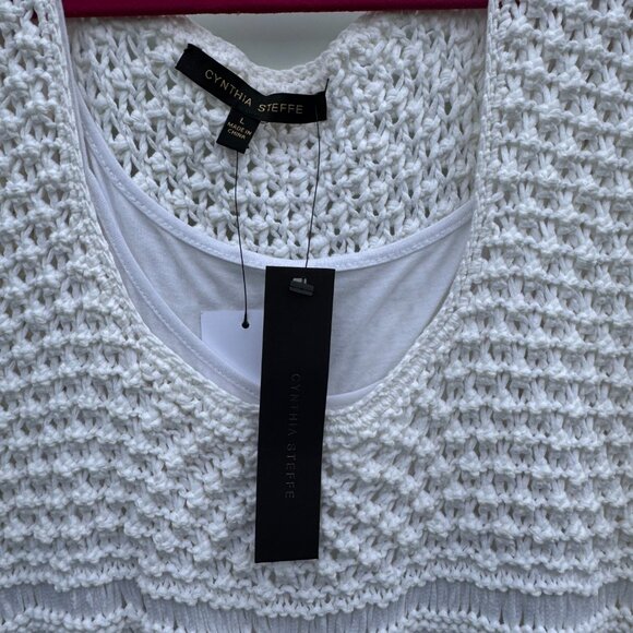 Cynthia Steffe White Crochet Knit Sheath Dress - Size L - Picture 2 of 3